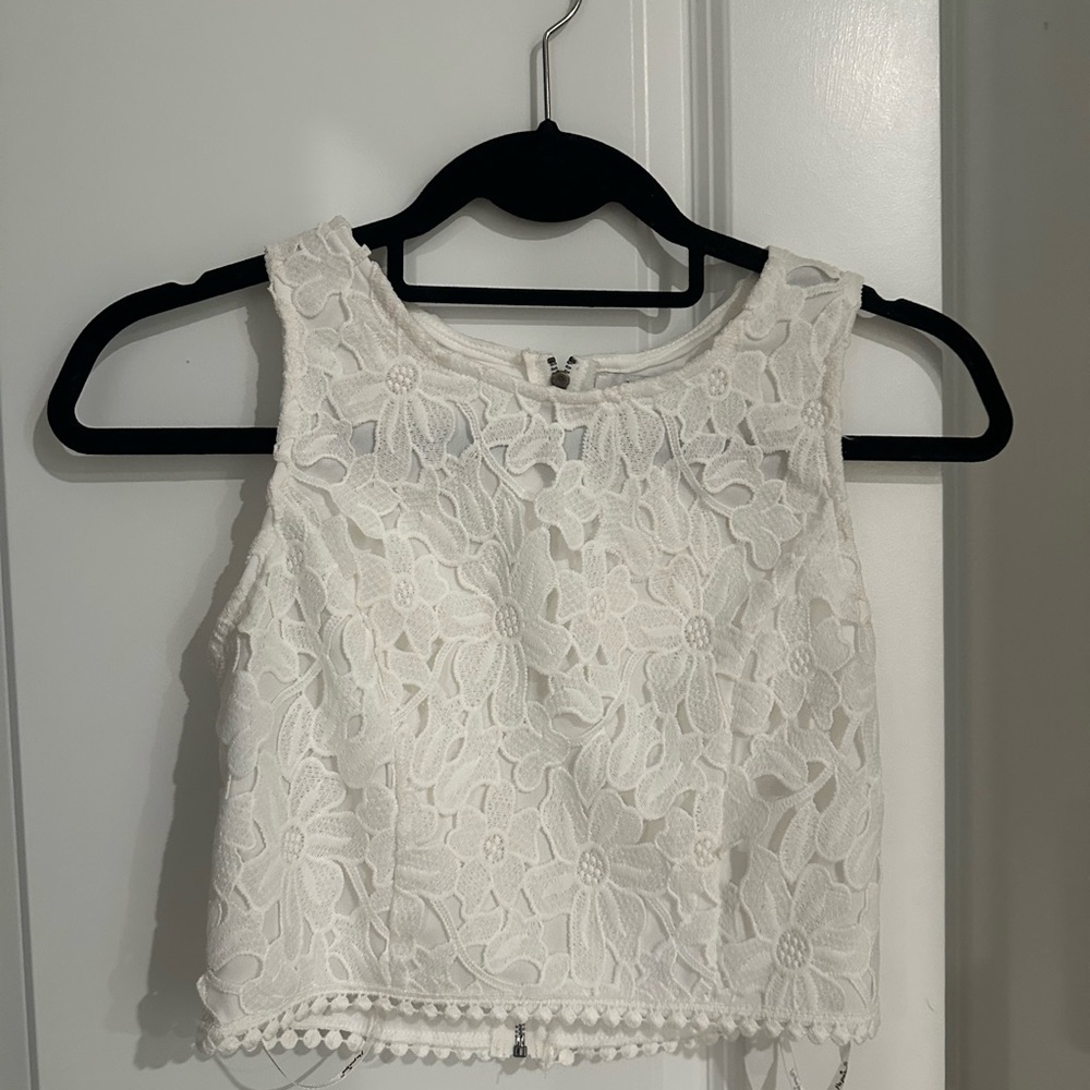Papaya White Embellished Crop Tank Matching Skirt